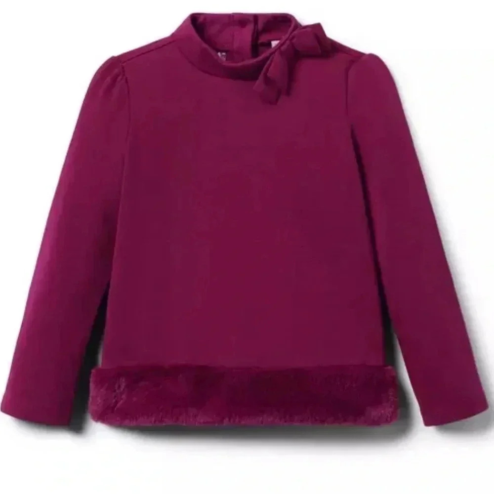 Janie and Jack burgundy FAUX FUR TRIM PONTE TOP girls size 12